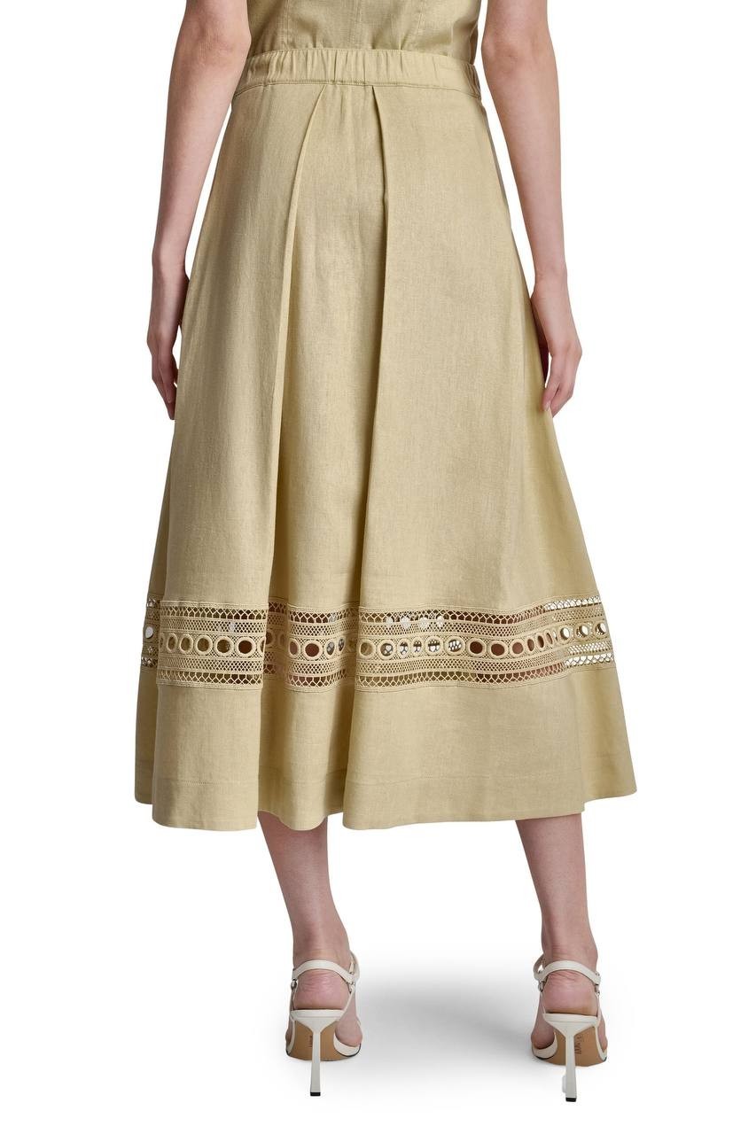 DKNY Women’s Eyelet Embroidery Linen Blend  Skirt Mojave Desert M NWOT $119