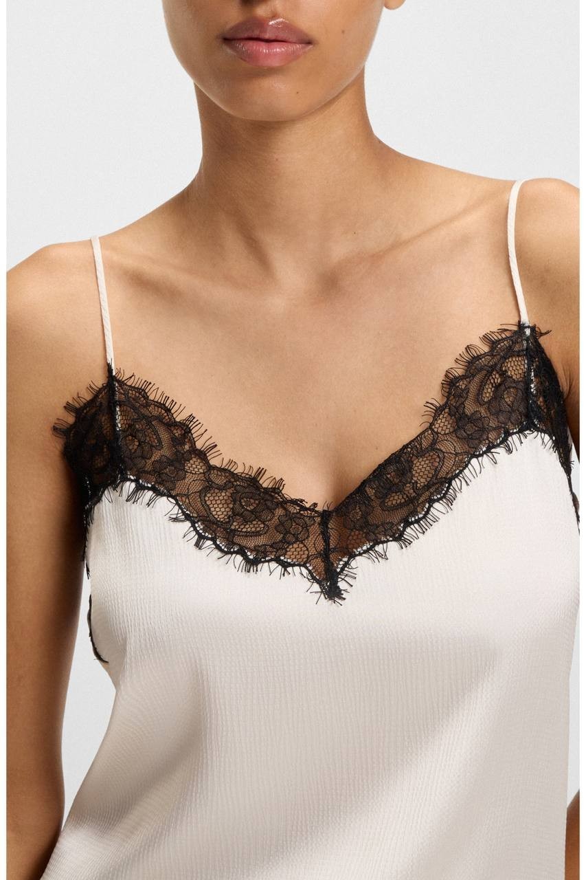 BOSS Ilessy Eyelash Lace Satin Camisole Open White 4 NWT $89