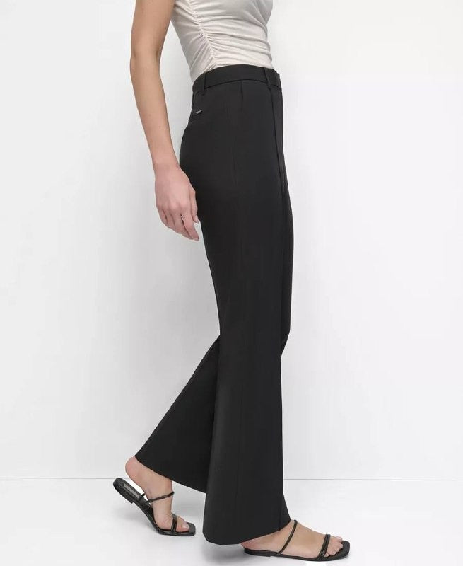 DKNY Pintuck Mid‑Rise Flare‑Leg Pants Black Size12 NWT msrp$99