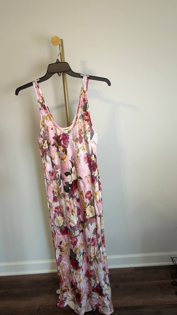 L’Agence Akiya  Satin Maxi Dress Floral Bougainvillea Size L NWT $425