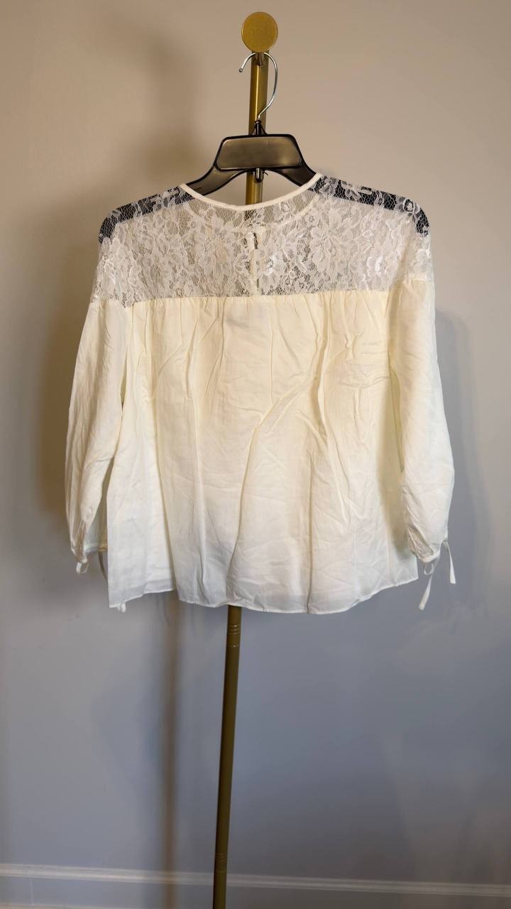 1.STATE Lace Yoke Jersey Top New Ivory S NWT $79