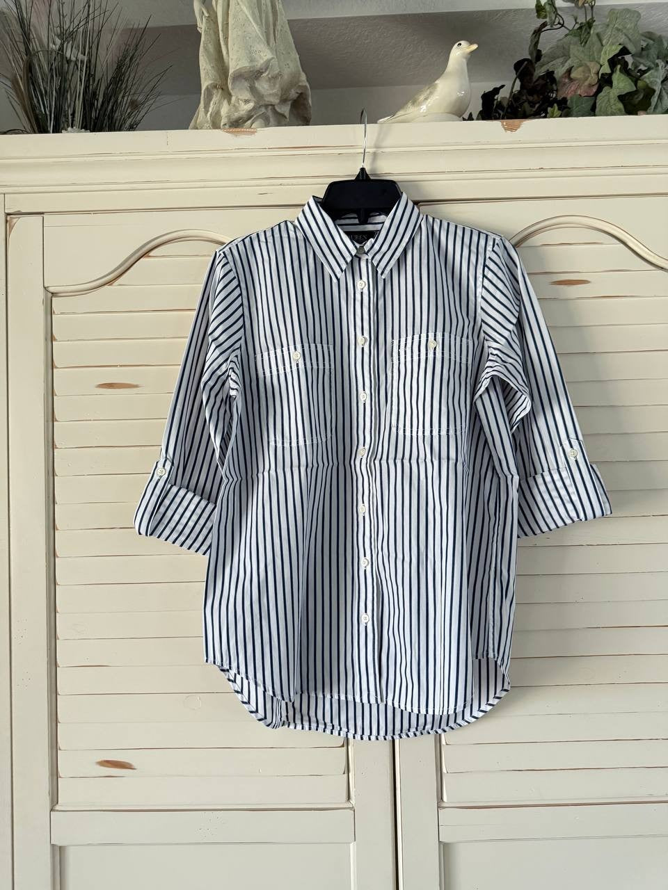 Lauren Ralph Lauren Shirt S Light Blue Cotton Roll-Tab Sleeve Relaxed Fit NWT