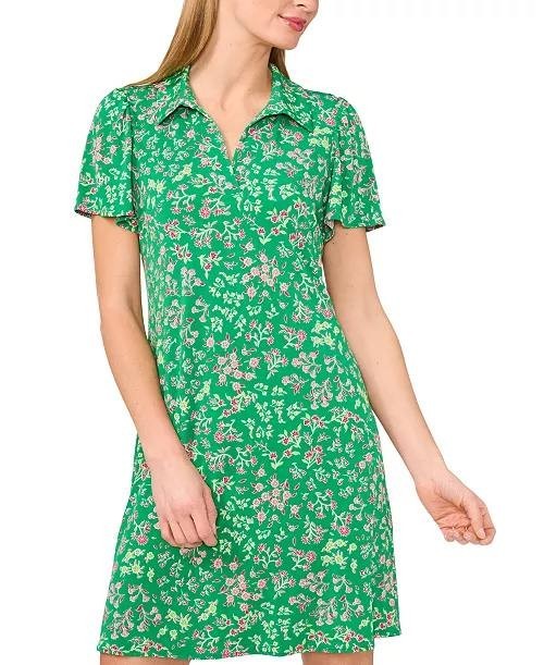 CeCe Short‑Sleeve Printed Knit Polo Dress – Size XL – NWT – $89