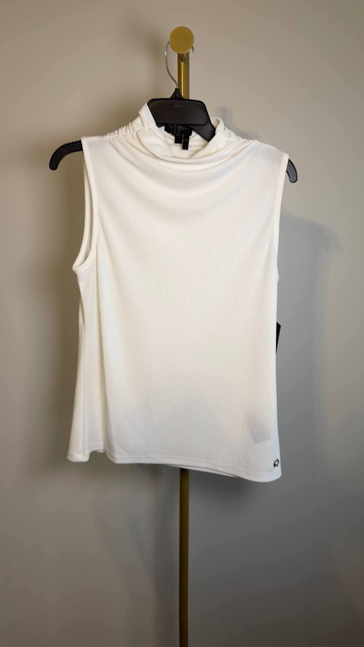 Donna Karan New York Women’s Draped High Neck Sleeveless Top Cream M NWT $69