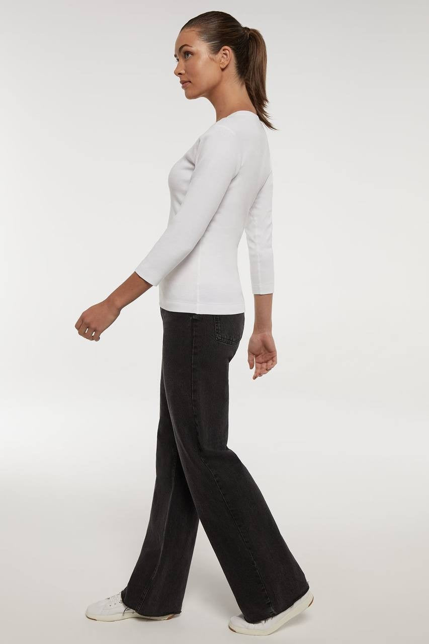 Three Dots Knit 3/4 Sleeve V‑Neck Tee White S NWT $46