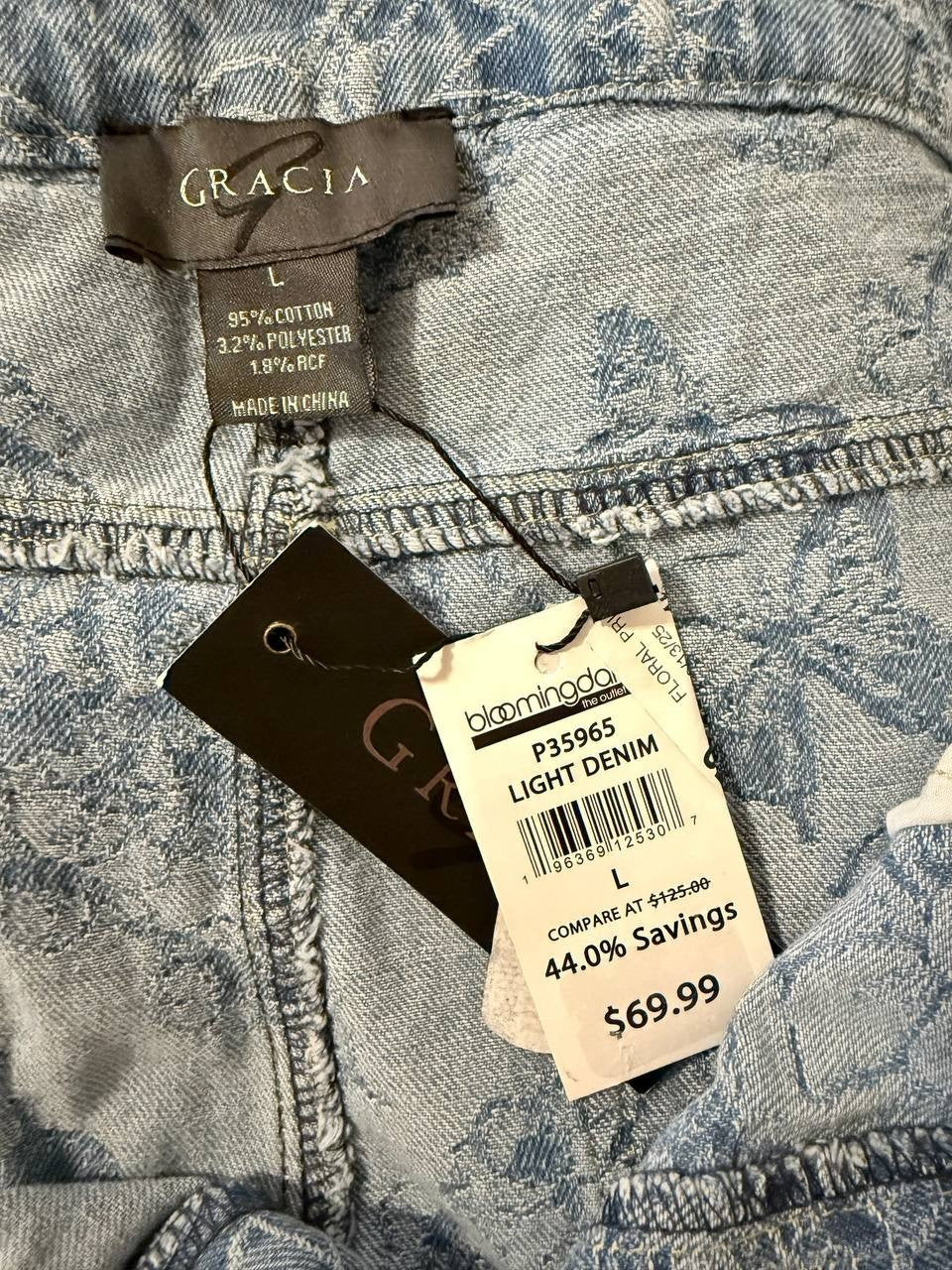 Gracia Floral Printed Straight‑Leg Jeans – Size L – Blue – NWT – $125