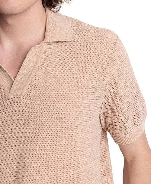 Paisley & Gray Men’s Slim‑Fit Open‑Collar Knit Polo Sweater Tan XL/TG $85 NWT