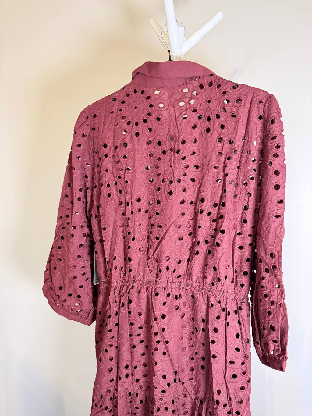 Julia Jordan Women’s Eyelet Tie‑Waist 3/4‑Sleeve Midi Dress – Wine – Size 6  NWT