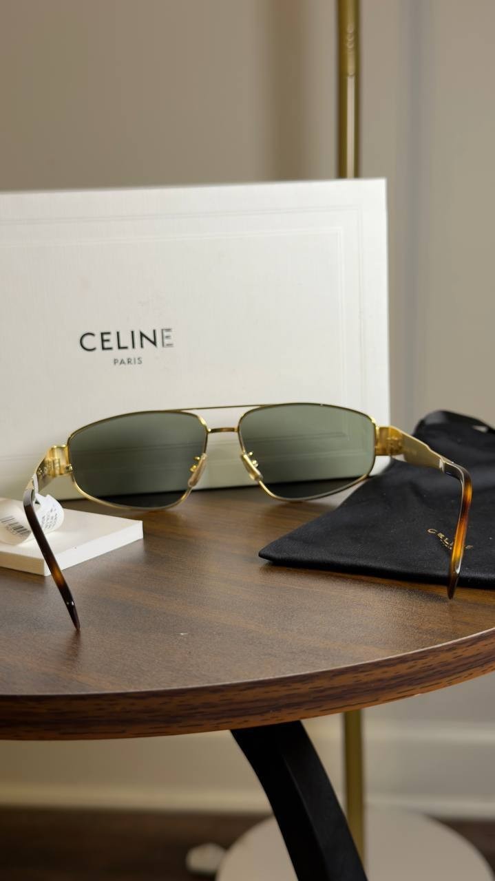 Celine  Metal  Triomphe  CL40281U  Gold/Green  Sunglasses  OS  NWT  $550