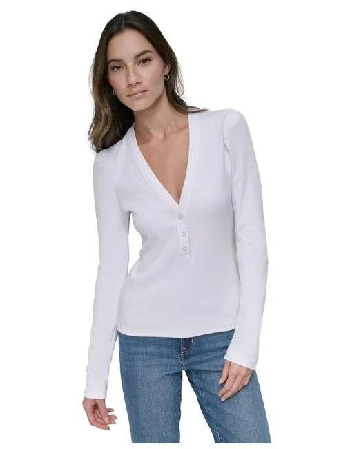 DKNY Jeans Petite Puffed Shoulder Knit Top – Size PL – Pre‑Owned – $49