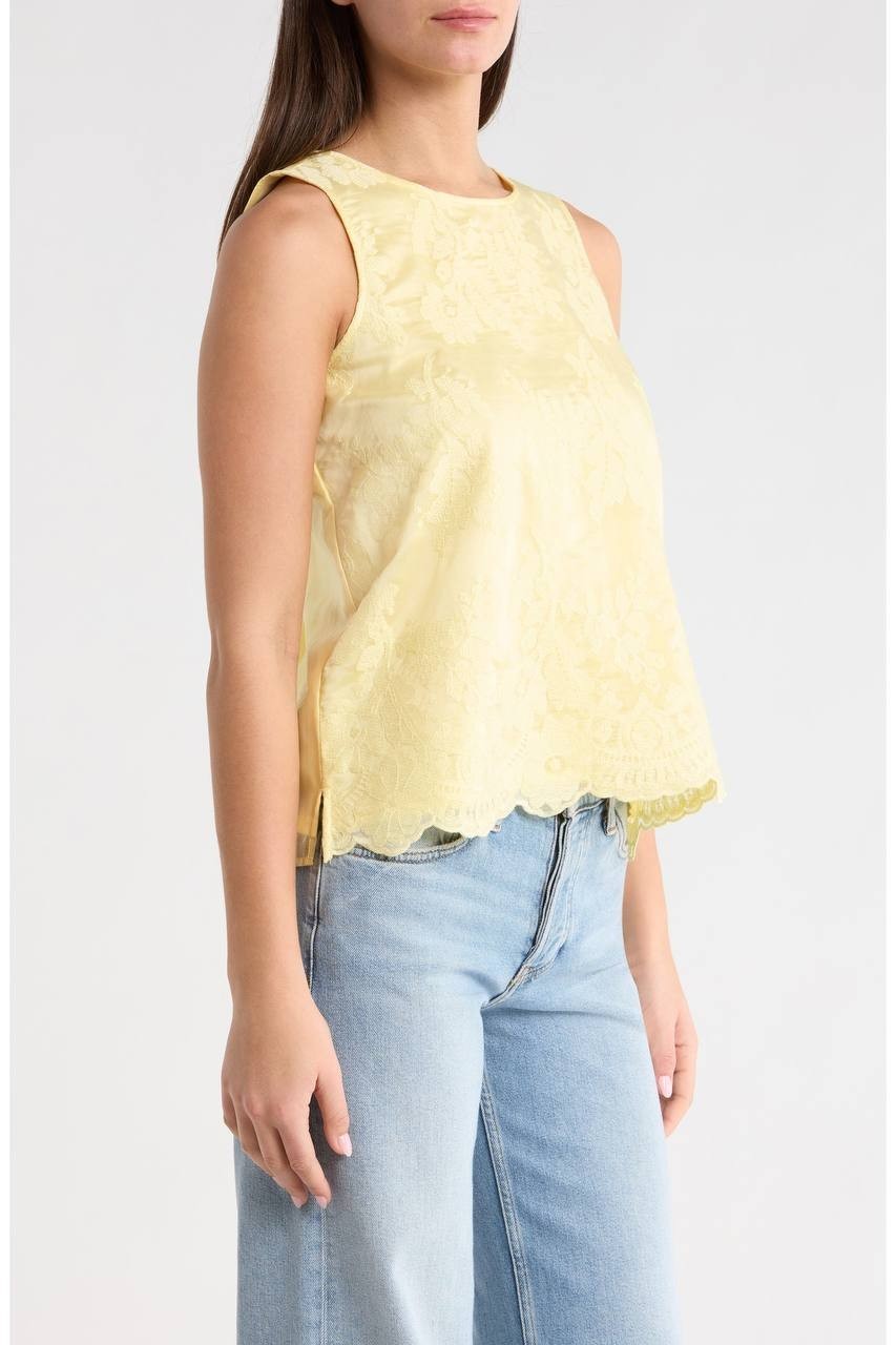 Vince Camuto Women’s Lace Overlay Tank Lemon Cream XS NWT $79