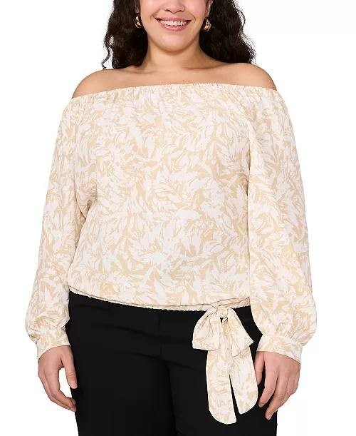 Vince Camuto Plus Size Off‑Shoulder Printed Blouse Multicolor 3X $79 NWT