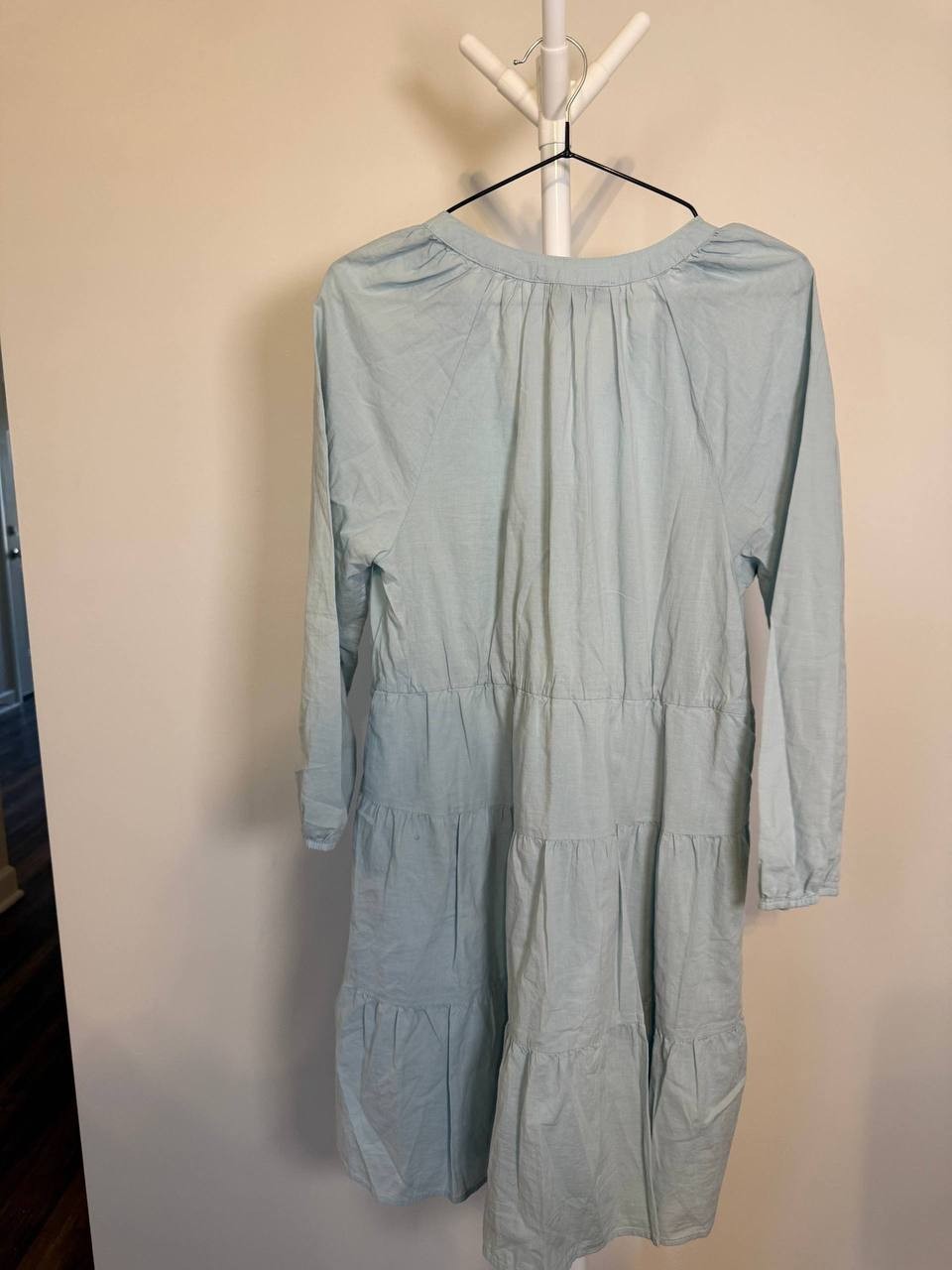 DKNY Tiered V‑Neck Puff‑Sleeve Midi Dress BLUE– Size M – NWT – MSRP$79