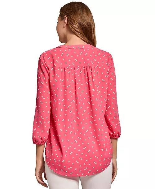 Jones New York Petite Kelly Heart‑Print 3/4‑Sleeve Top Fresh Guava XL NWT $69.50