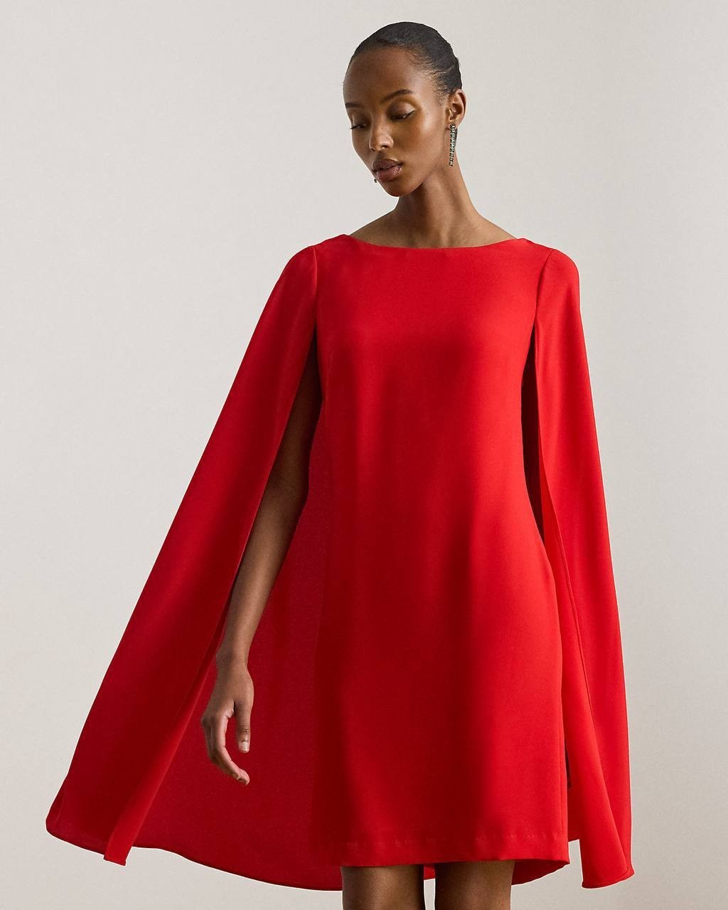 Lauren Ralph Lauren Cape Georgette Cocktail Dress Red 4 NWT $195