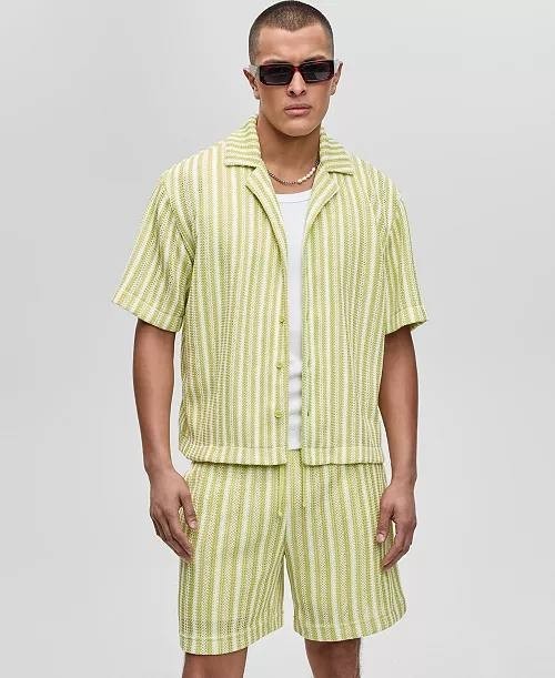 Mode of One Men’s Vertical‑Stripe Camp Collar Shirt M Misty Multi $59.50 NWT