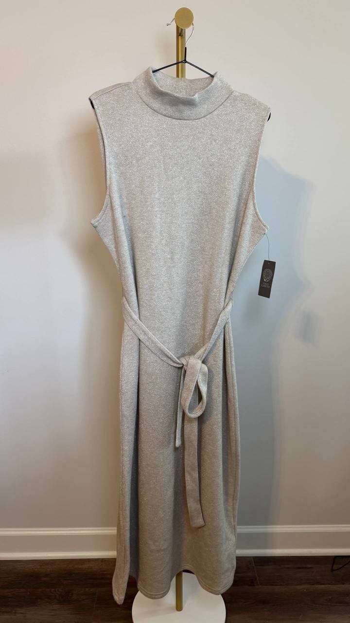 Vince Camuto Tie Waist Sweater Midi Dress Beige Sleeveless SizeXL NWT$99(a snag)