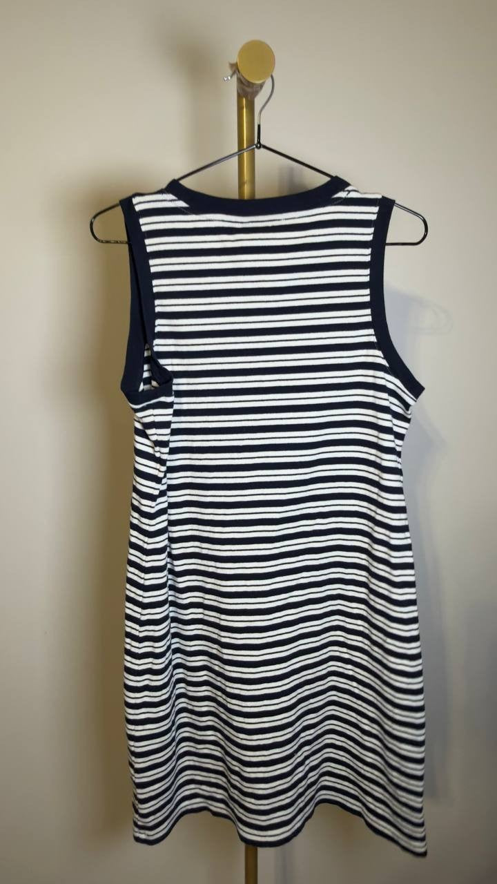 Tommy Hilfiger Ribbed Sleeveless Slim Mini Bodycon Dress Black/Ecru 12 NWT $99