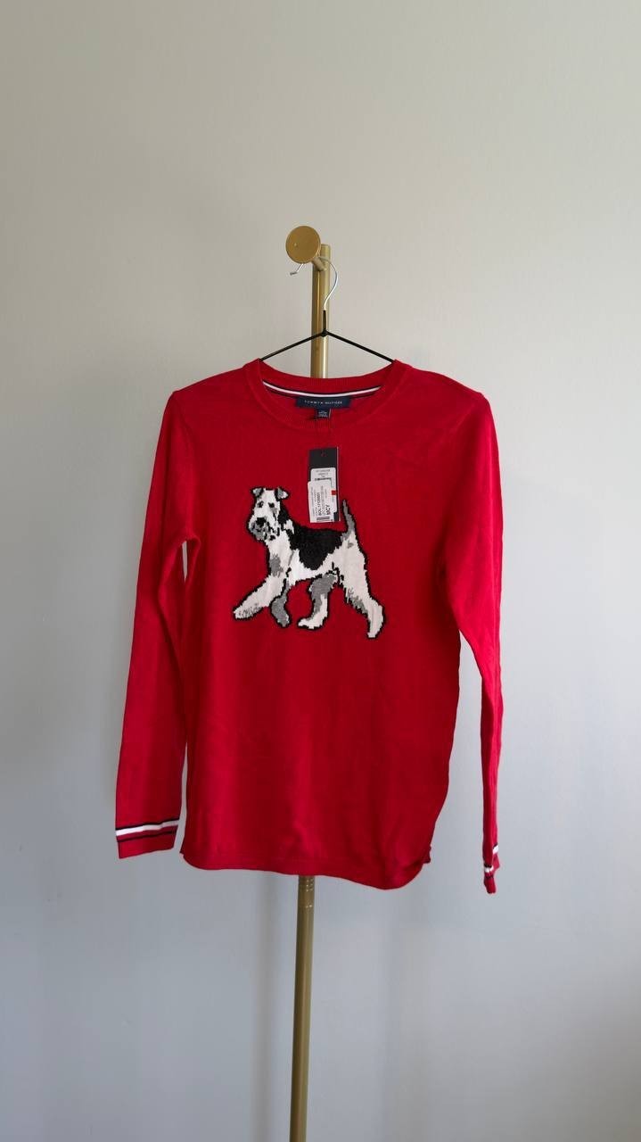 Tommy Hilfiger Cotton Terrier Crewneck Sweater Red XS NWT $69.50