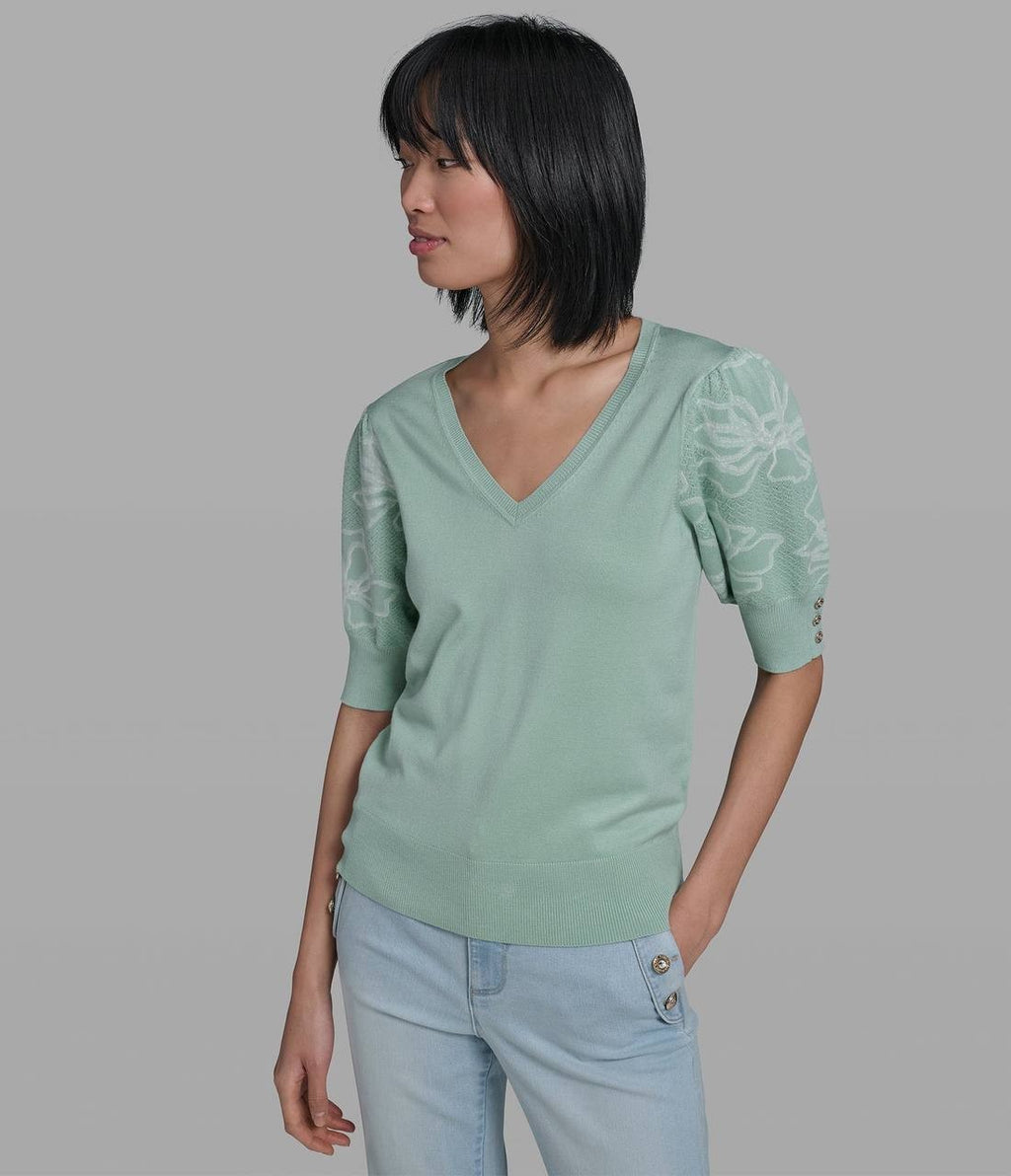 Karl  Lagerfeld  Paris  Women’s  Floral   Sweater  Fresh  Mint  L  NWT  $89