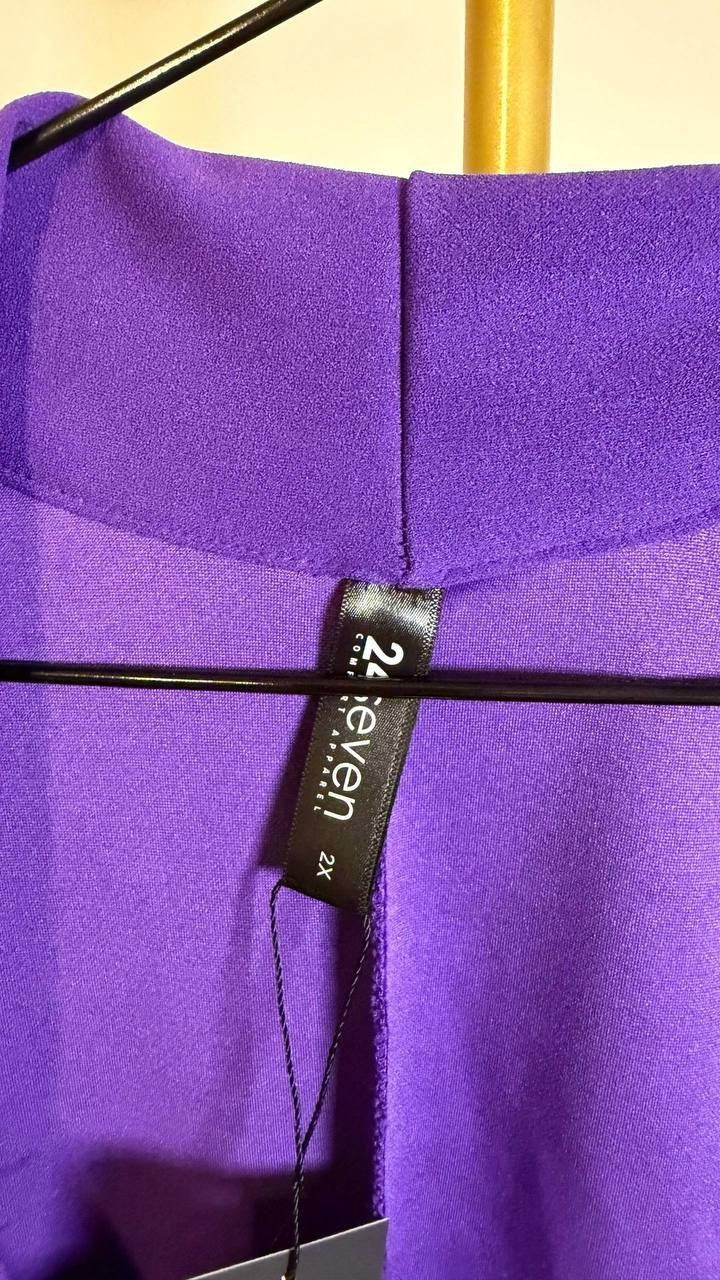 24Seven Comfort Apparel Plus Mandarin Collar Wrap Dress Purple 2X $78 NWT