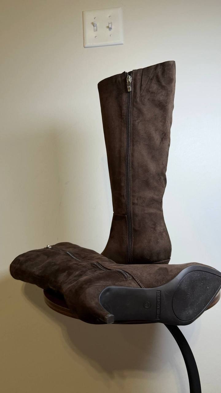 Marc Fisher Glint Boots 6M Dark Brown Textile Kitten Heel NIB msrp$179