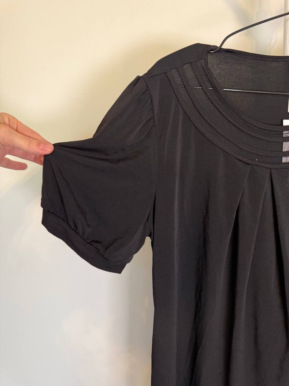 NY Collection Petite Short Puff‑Sleeve Mesh Inset Top – Black – Size PXL – NWT