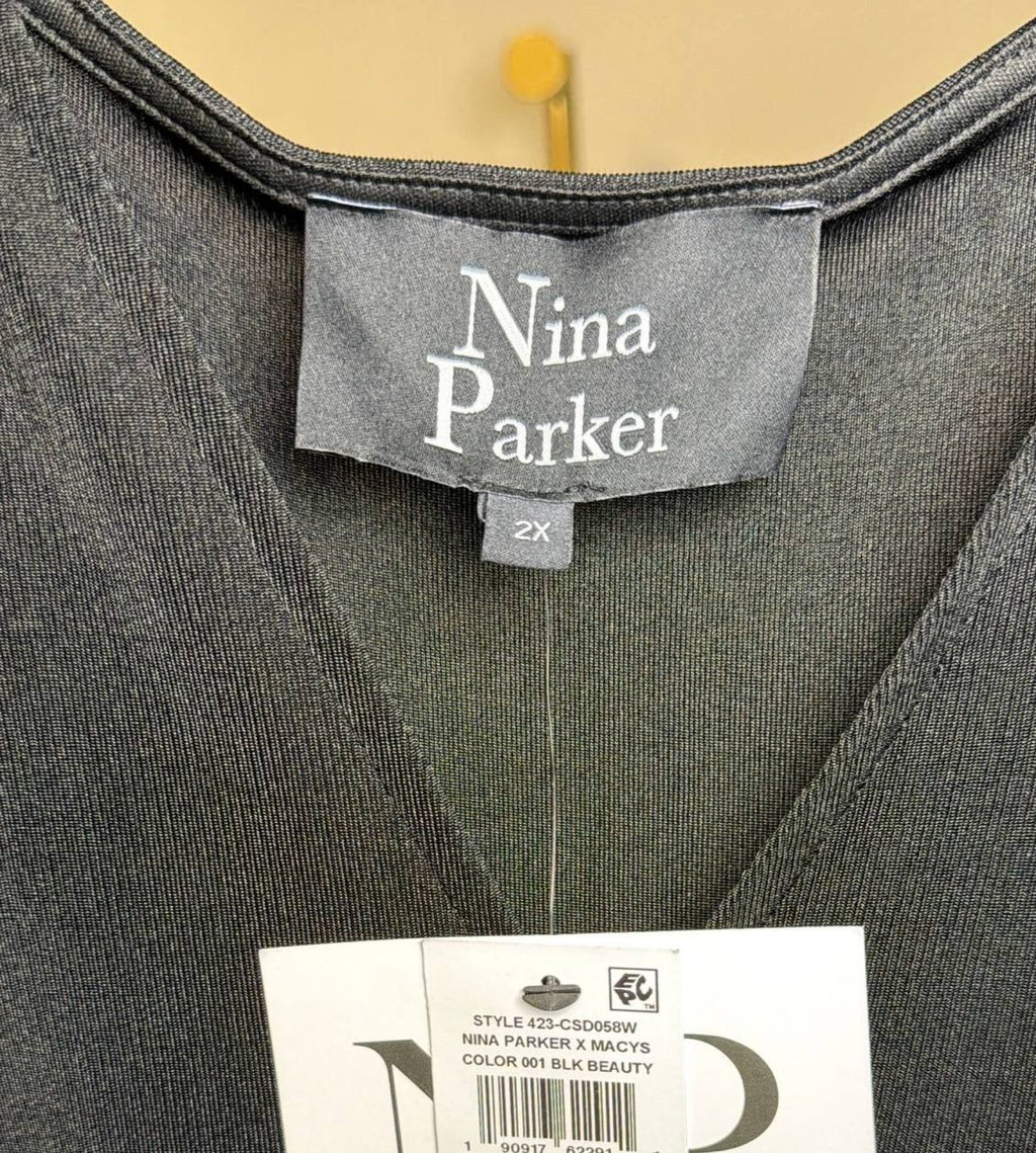Nina Parker Plus Size Ruched Slinky Dress Black 2X NWT $99