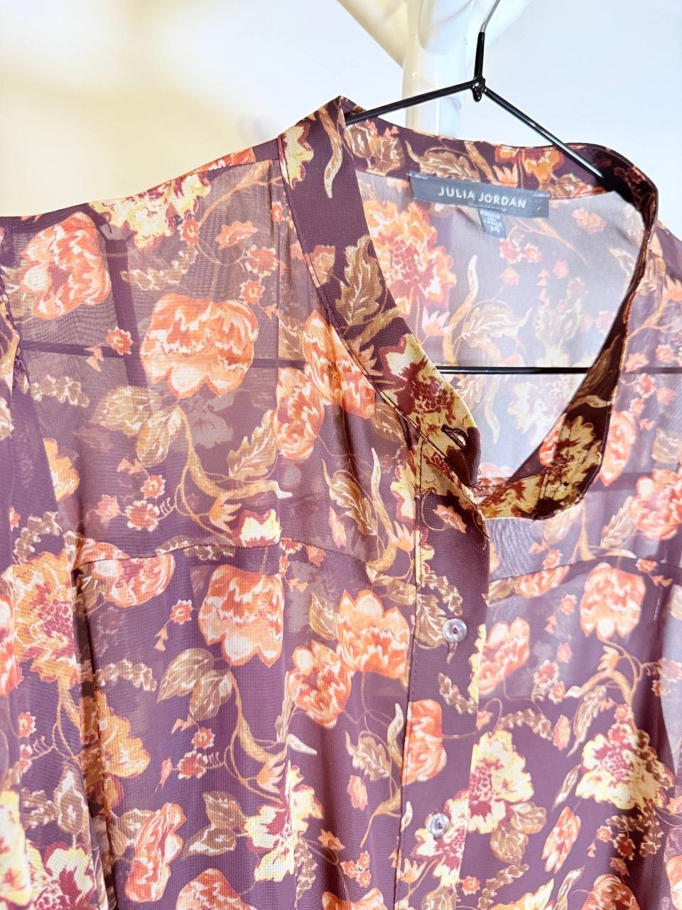 Julia Jordan Floral Chiffon Tie‑Waist 3/4‑Sleeve Dress – Size 14 – NWT – $139