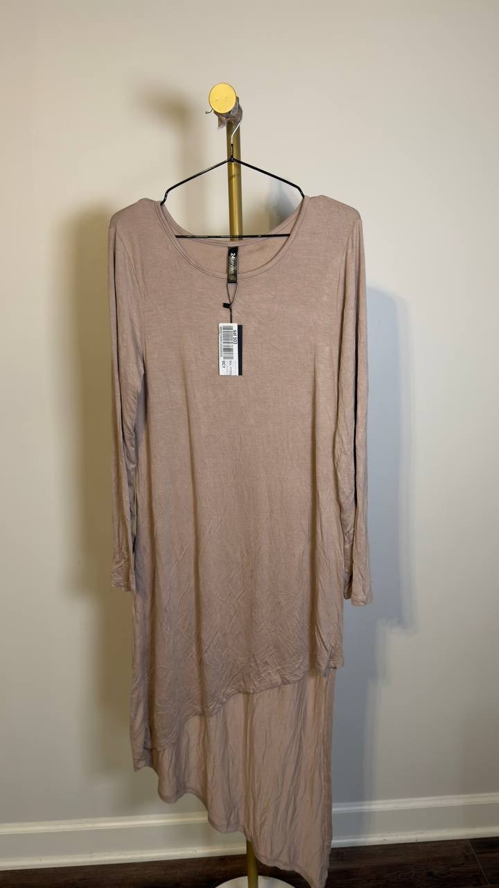 24seven Comfort Apparel Women’s Long Sleeve Tunic Top Tan L NWT $65