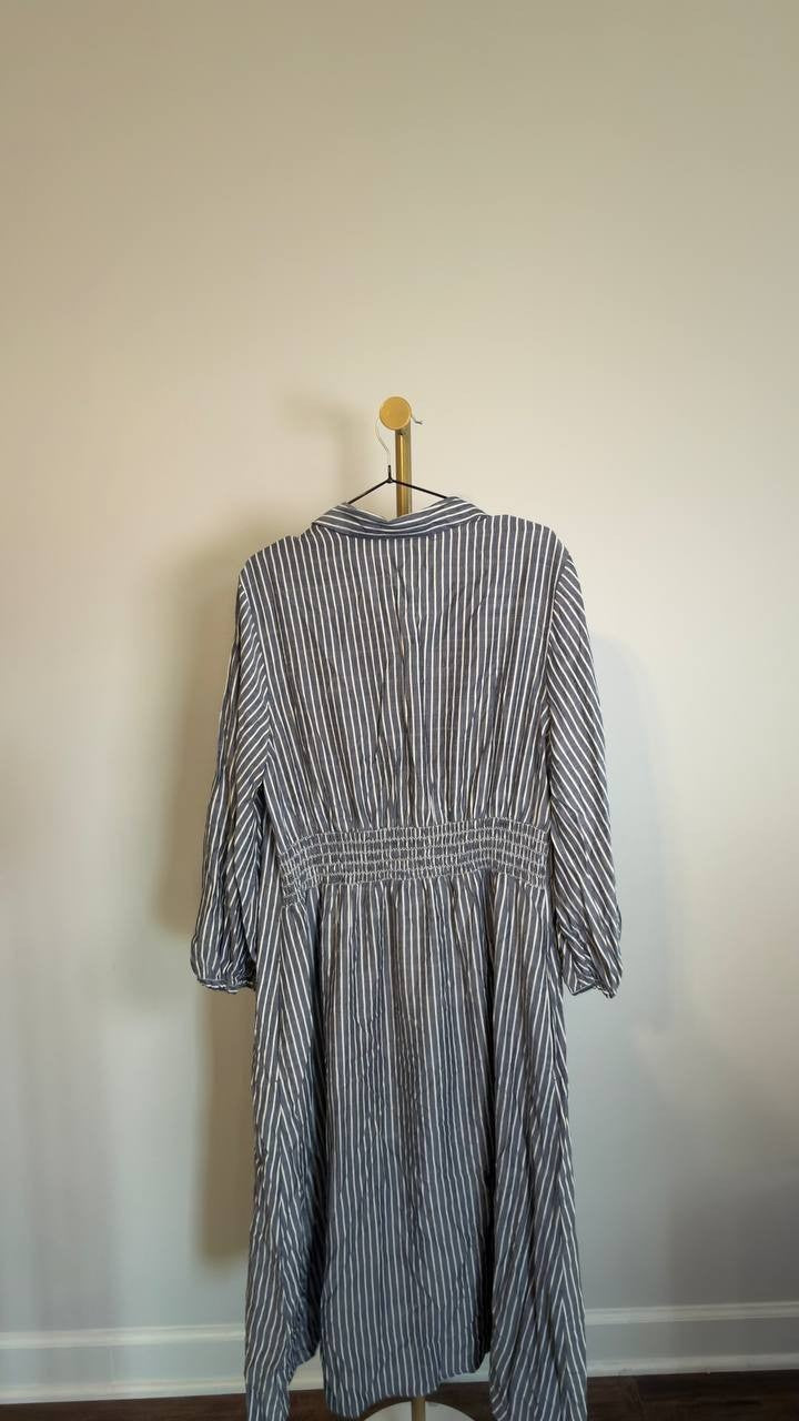 Max Studio Stripe Balloon Sleeve Shirtdress Grey/White XL NWT $188
