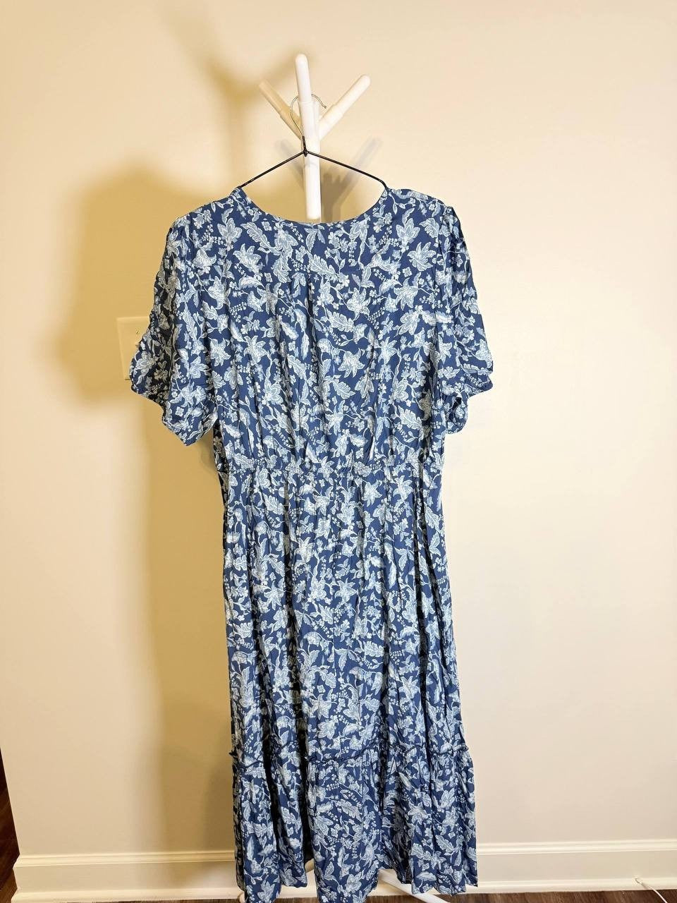 Cupshe Dark Blue Floral Midi Dress – Balloon Sleeves – Size XL – NWOT