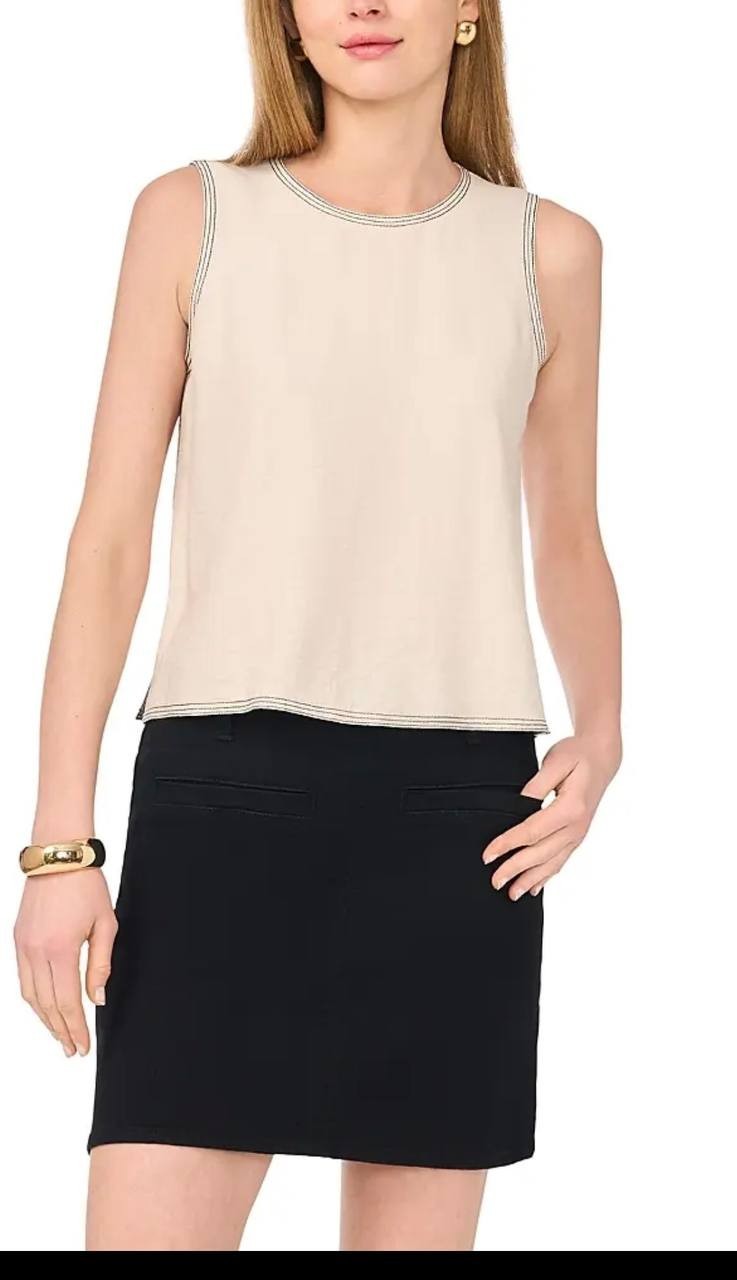 Vince Camuto Top Stitched Sleeveless Top Cream S NWT $79