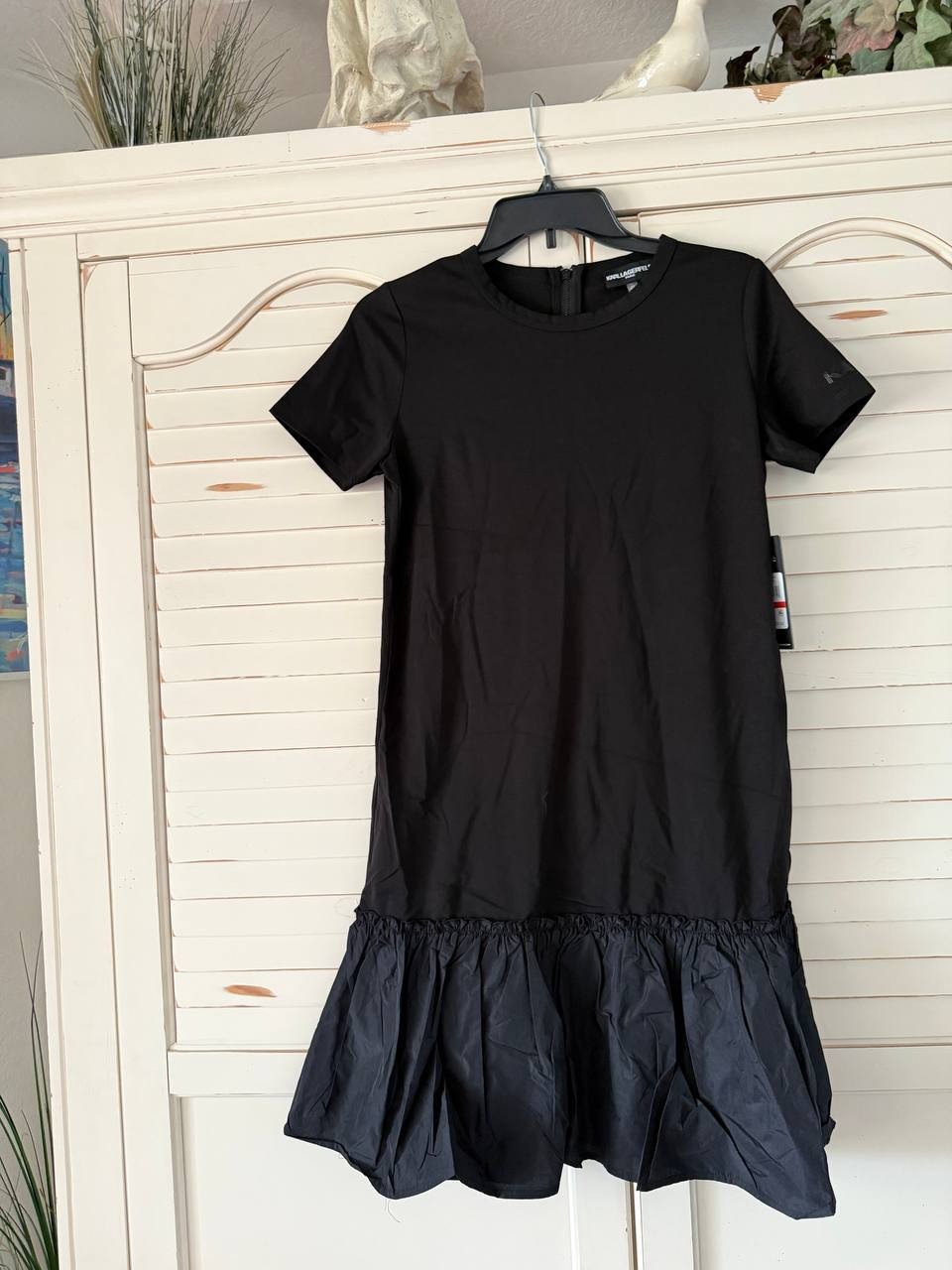 KARL LAGERFELD PARIS Taffeta-Hem T-Shirt Dress – Size XS – NWT – Black