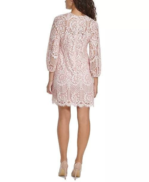 Vince Camuto Women’s Lace Blouson‑Sleeve Shift Dress Pink 4 $159 NWT