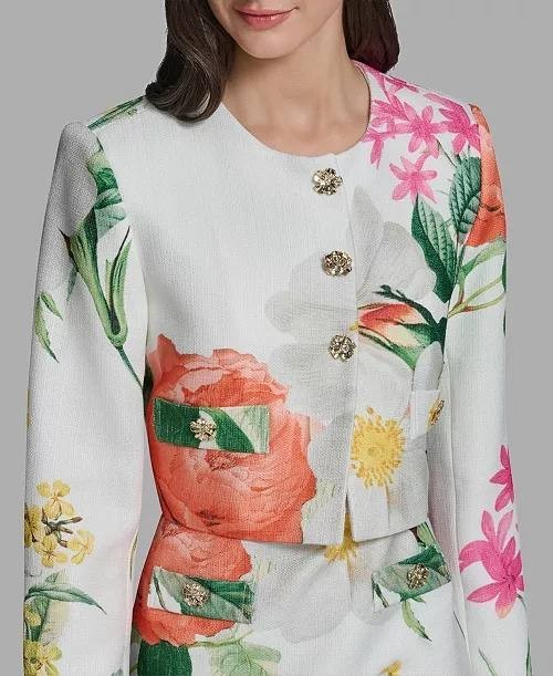 Karl Lagerfeld Paris Spring Tweed Bolero Jacket White/Camellia 10 NWOT $179