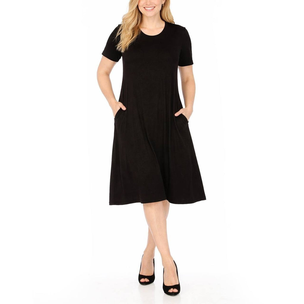White Mark Casual T-Shirt Swing Midi Dress with Pockets Black L NWT $80