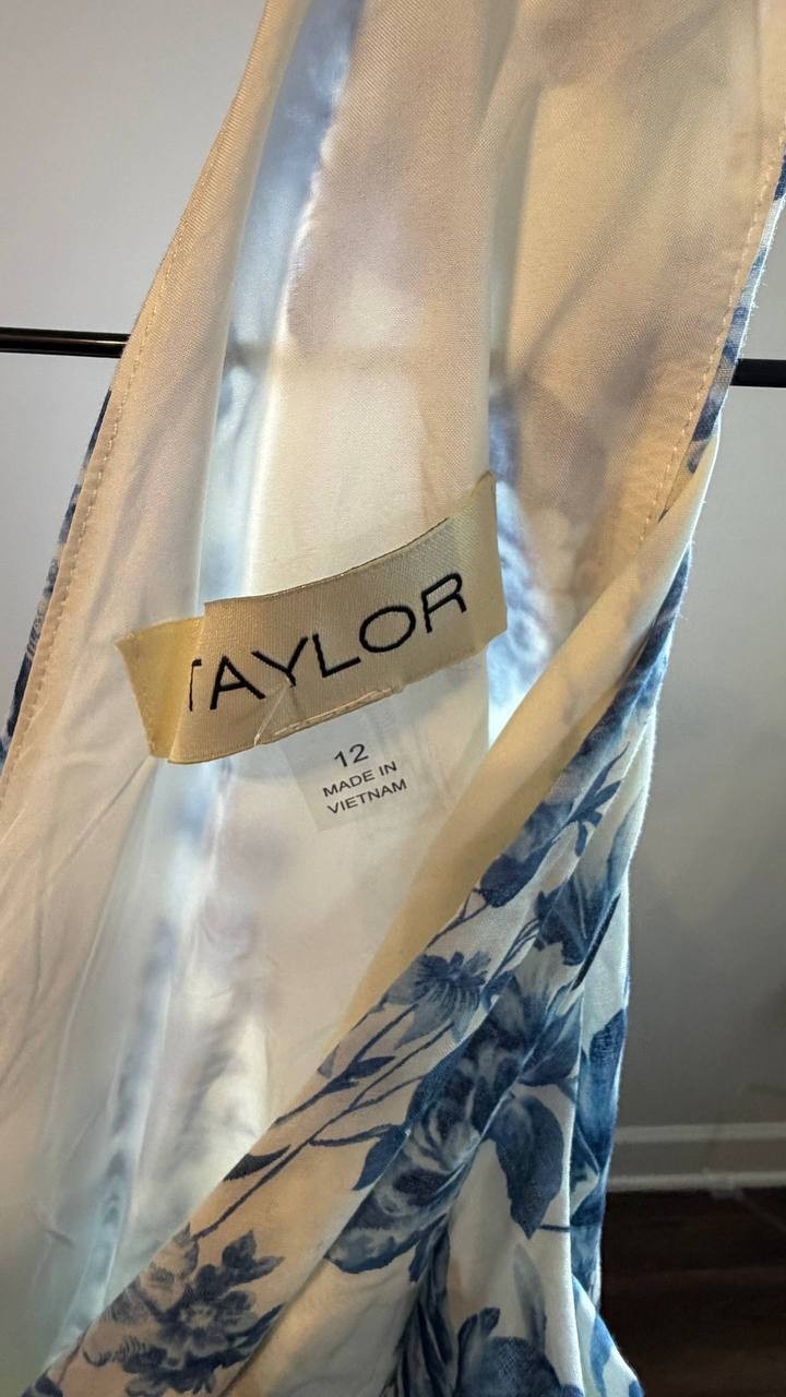 Taylor Women’s V‑Neck Floral Fit & Flare Dress Blue/White Size 12 NWOT $139