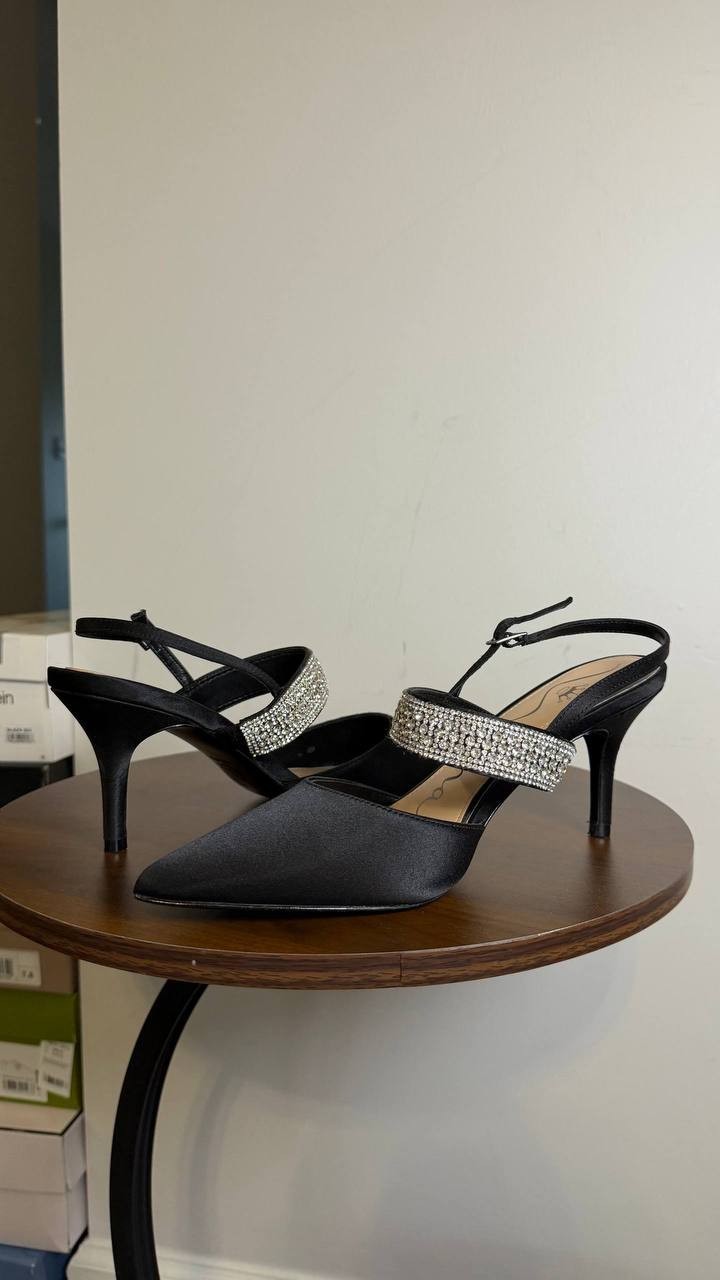 Nina Black Satin Slingback Pumps 8M New in Box $99