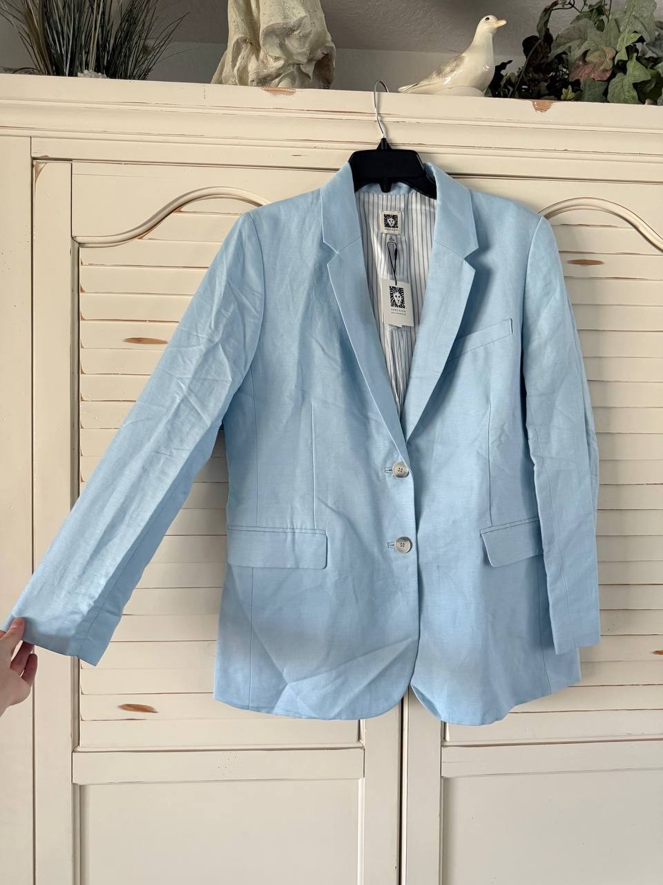 Anne Klein Blazer 10 Opal Blue Linen Notch Collar 2-Button NWT MSRP $149