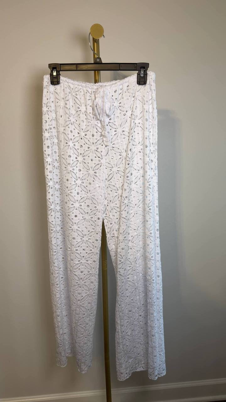 Becca Las Colinas Crochet Beach Pants White M NWT $88
