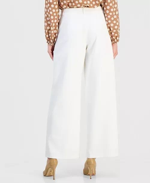 T Tahari High‑Rise Straight Wide‑Leg Pants White Star 12 NWT $88