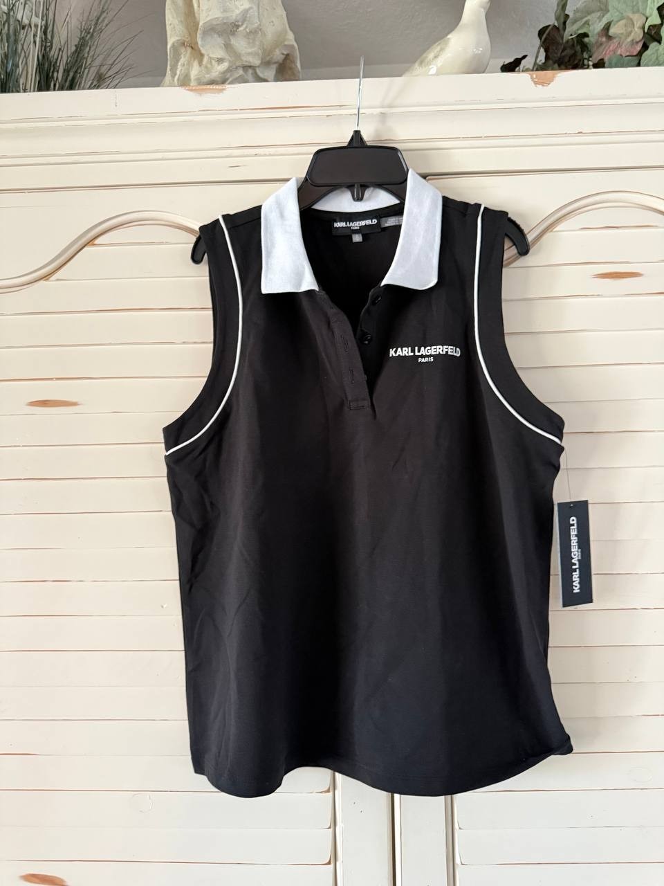 Karl Lagerfeld Paris Pique Polo w/ Karl Patch M Black NWT $69