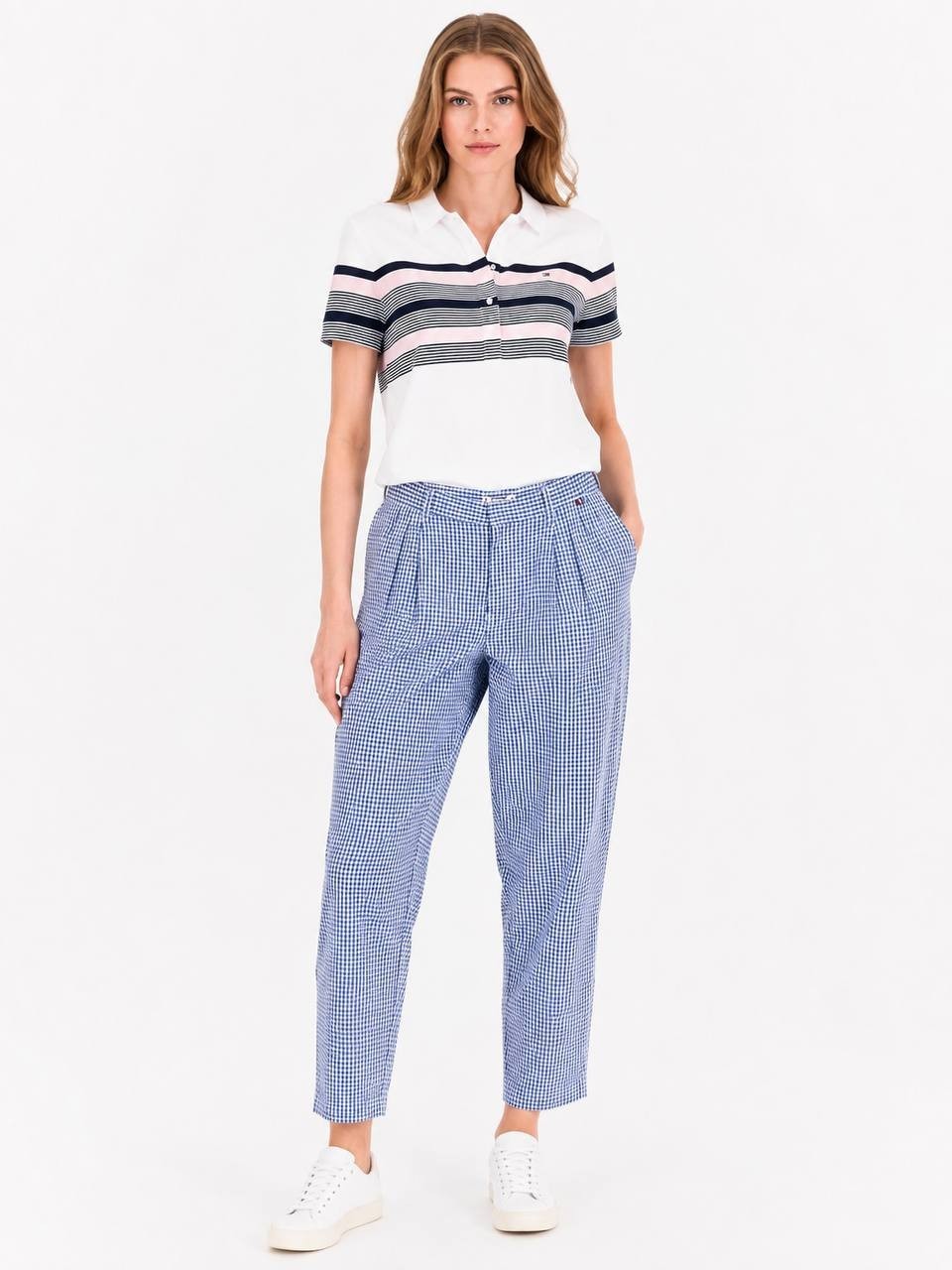 Tommy Hilfiger Gingham Sloane Mid‑Rise Ankle Pants Blue Multi S/P NWT $99