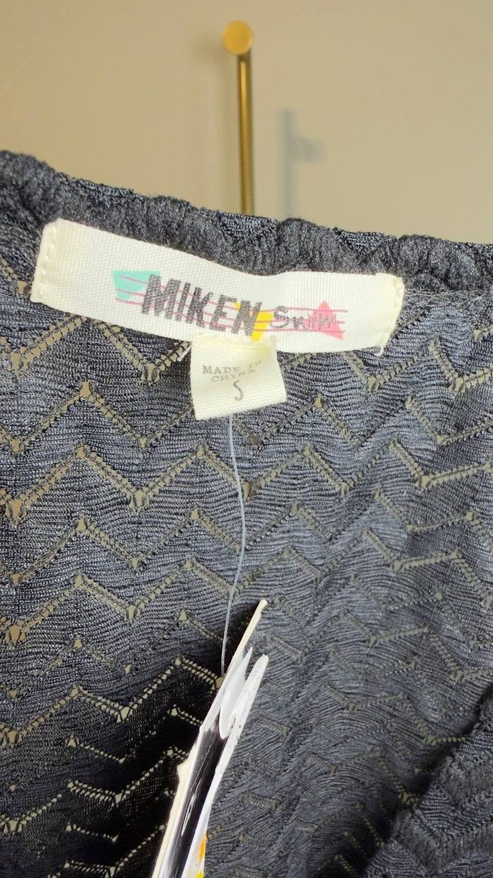 Miken Crochet Tassel Tie‑Front Kimono Cover‑Up Black S NWT $34