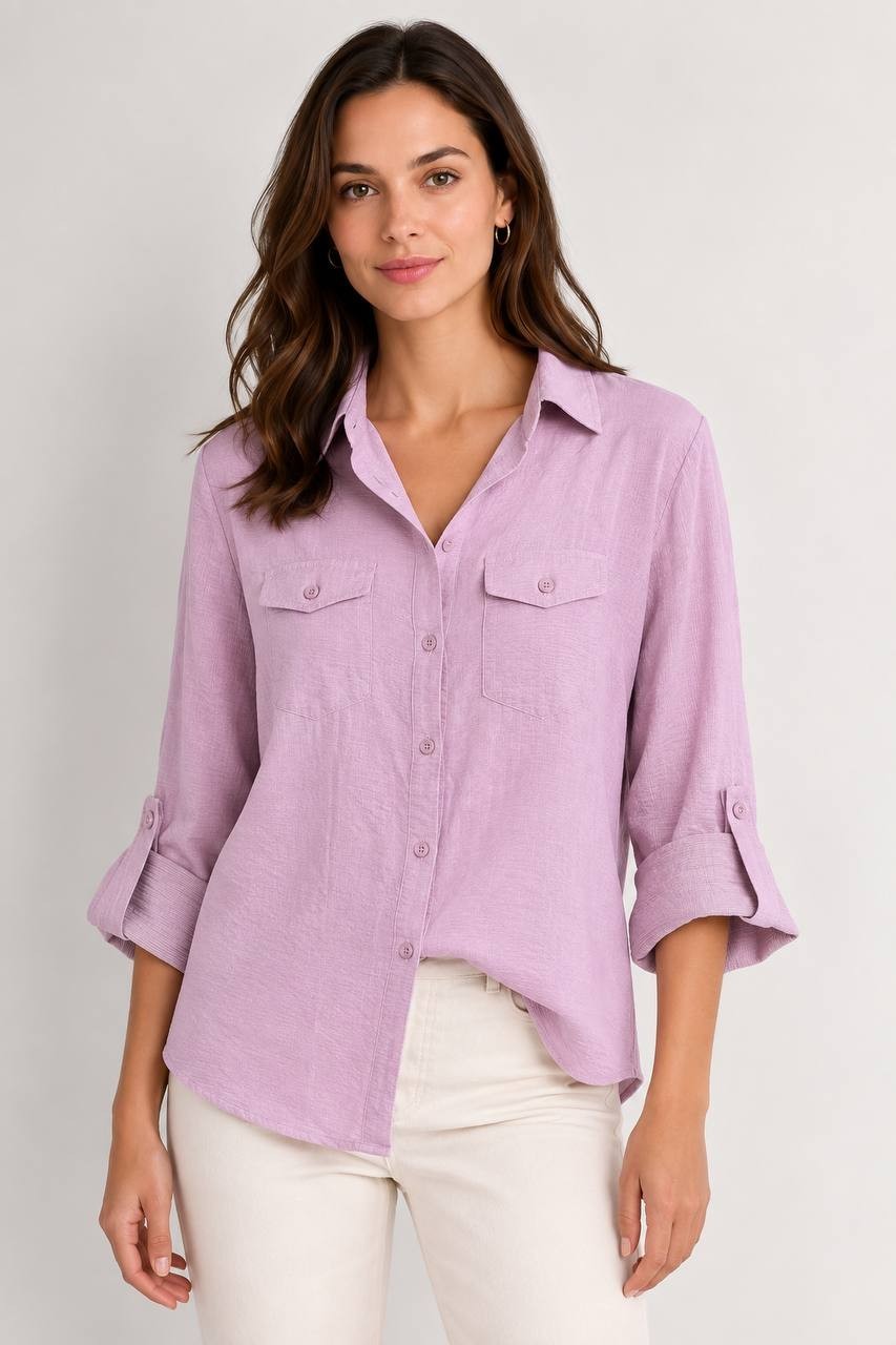 Liberty Love Roll‑Tab Button Front Shirt Pink XL NWT $19