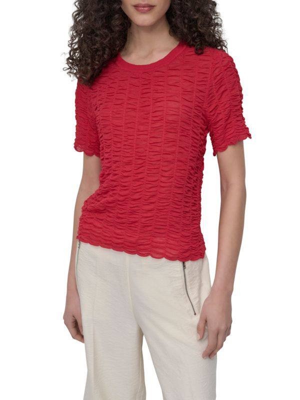 DKNY Ruched Scalloped‑Hem Top – Size S – Red – NWT