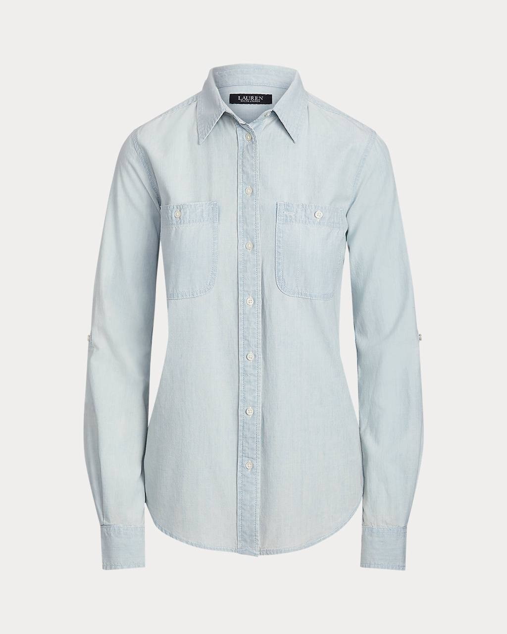 Lauren Ralph Lauren Women’s Cotton Roll Tab‑Sleeve Shirt Light Wash S/P $125