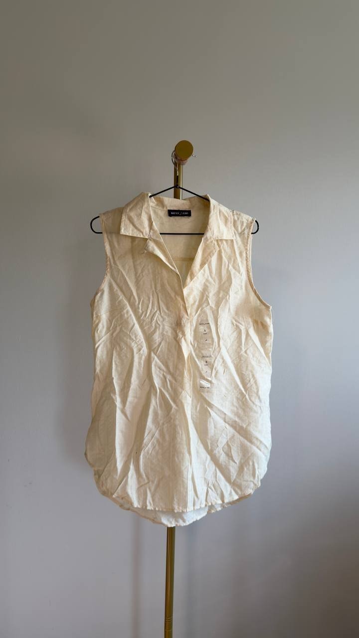 Nautica Jeans Sleeveless Collared Top Natural Size S NWOT $59.50