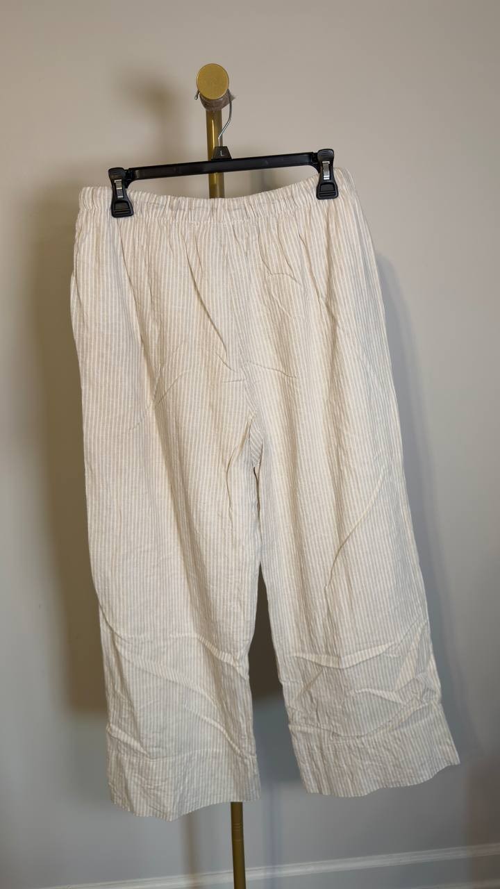 DKNY Jeans Petite Linen-Blend High-Waist Wide-Leg Pants Lex Pebble PL NWOT $89